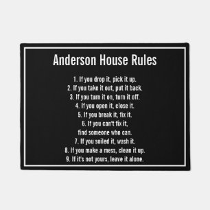 Family's House Rules Black and White Text Template Doormat