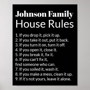 Family's House Rules Black and White Text Template Poster