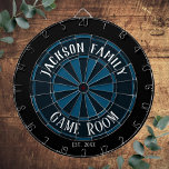 Famliy Name Game Room Blue Dartboard<br><div class="desc">Coloured background with custom name and game room in the centre of the board. Other colours available in the shop.</div>