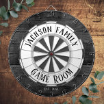 Famliy Name Game Room White faux wood Dartboard<br><div class="desc">Coloured background with custom name and game room in the centre of the board. Other colours available in the shop.</div>