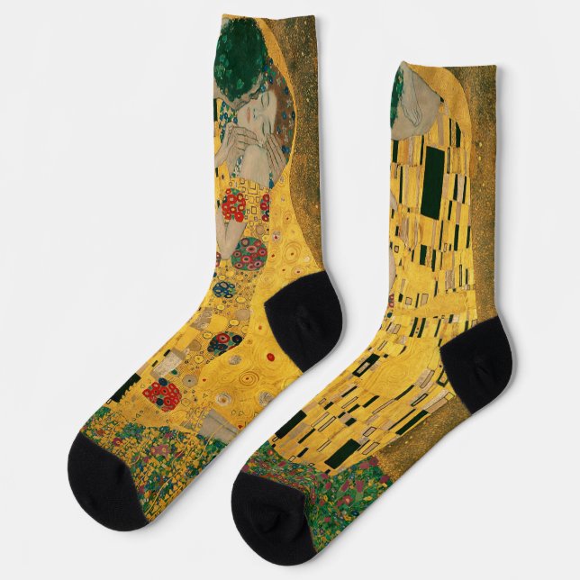 Famous Art Painting Golden "The Kiss" Gustav Klimt Socks (Left)