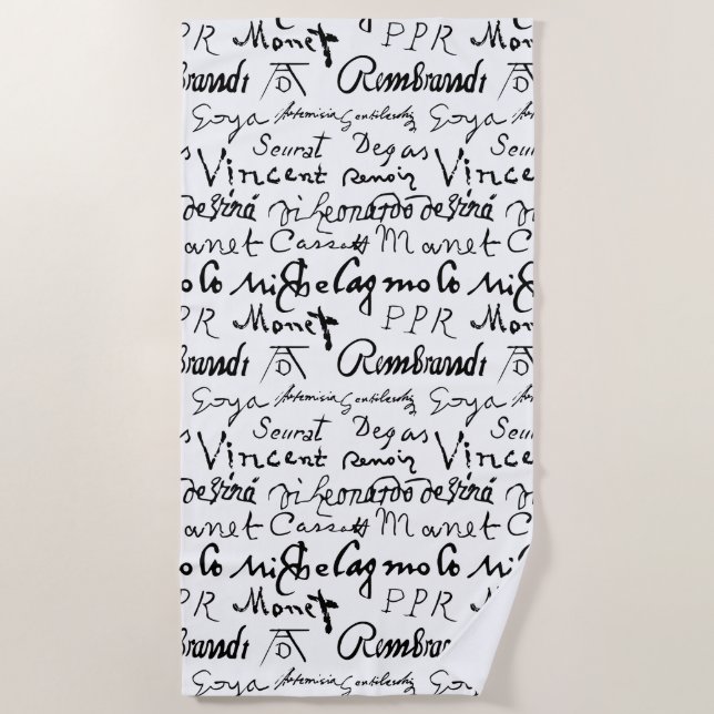 Famous Artists' Signatures Pattern Beach Towel (Front)