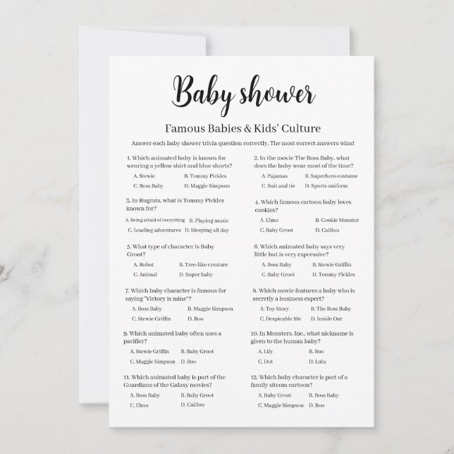 Famous Babies Baby Shower Game, Culture Trivia Invitation (Front)