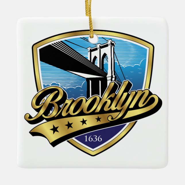 Famous Brooklyn Minimalist Gold Swoosh Logo Design Ceramic Ornament (Front)