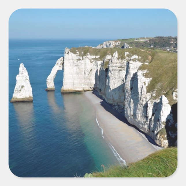 Famous cliffs of Etretat in France Square Sticker (Front)