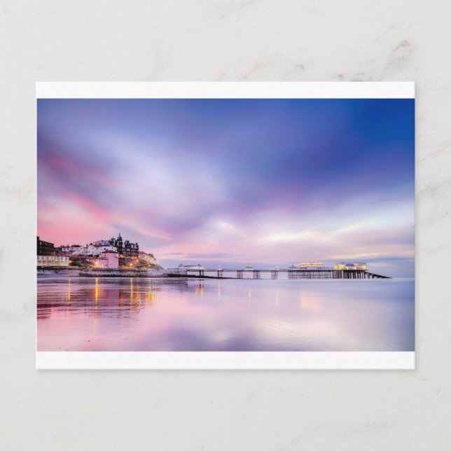 Famous Cromer pier in Norfolk England with pink su Postcard (Front)