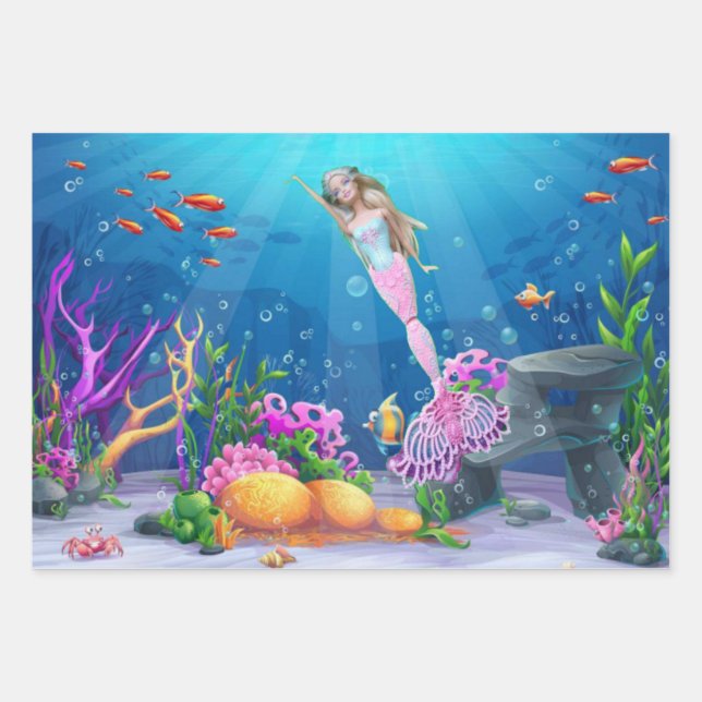 Famous Doll dressed as a Mermaid Wrapping Paper Sheet (Front)