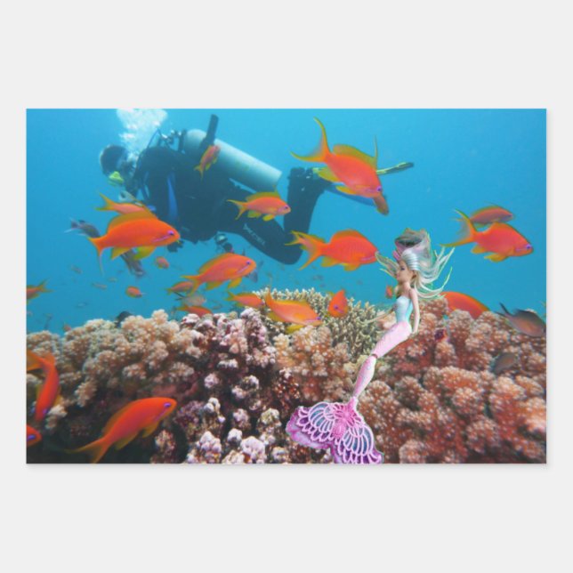 Famous Doll dressed as a Mermaid Wrapping Paper Sheet (Front)