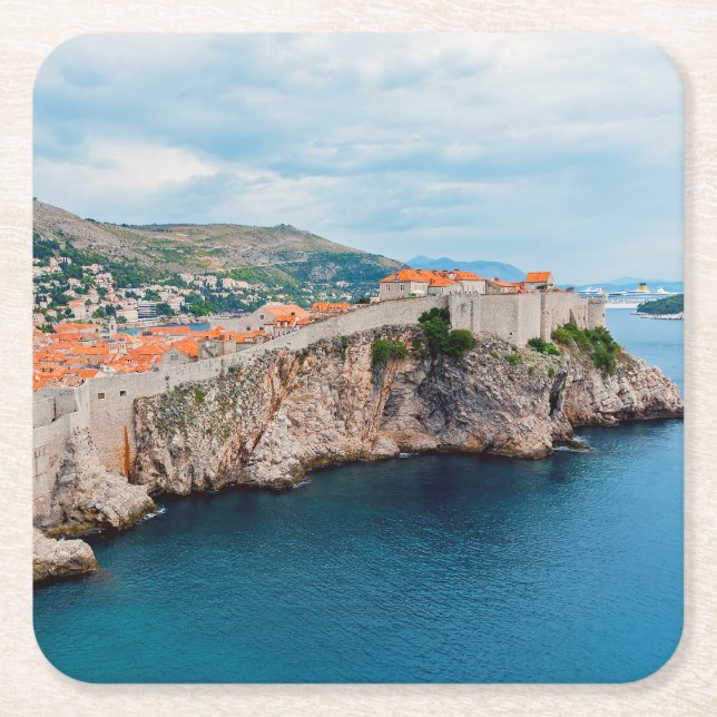 Famous Dubrovnik Old Town roofs & walls - Croatia Square Paper Coaster (Front)