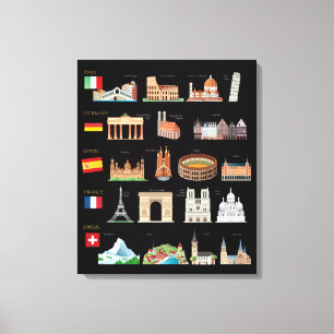 Famous European Monuments Canvas Print