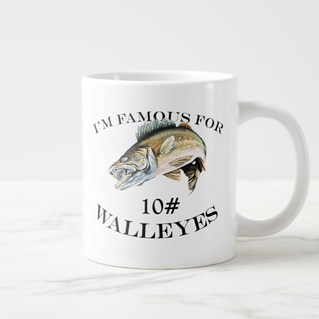 Famous For 10 LB Walleyes Customised Large Coffee Mug (Right)