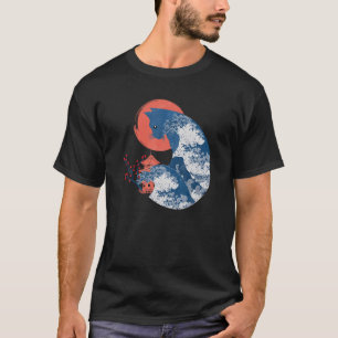 Famous Great Wave Kanagawa Ukiyoe Neko Kaiju Whims T-Shirt
