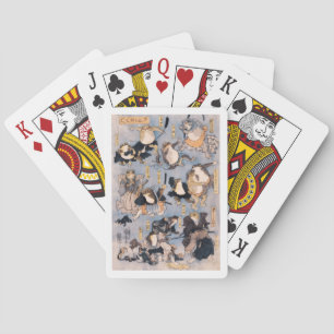 Famous Heroes of the Kabuki Stage Played by Frogs Playing Cards