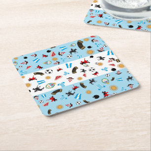 famous icons of Argentina with flag Square Paper Coaster