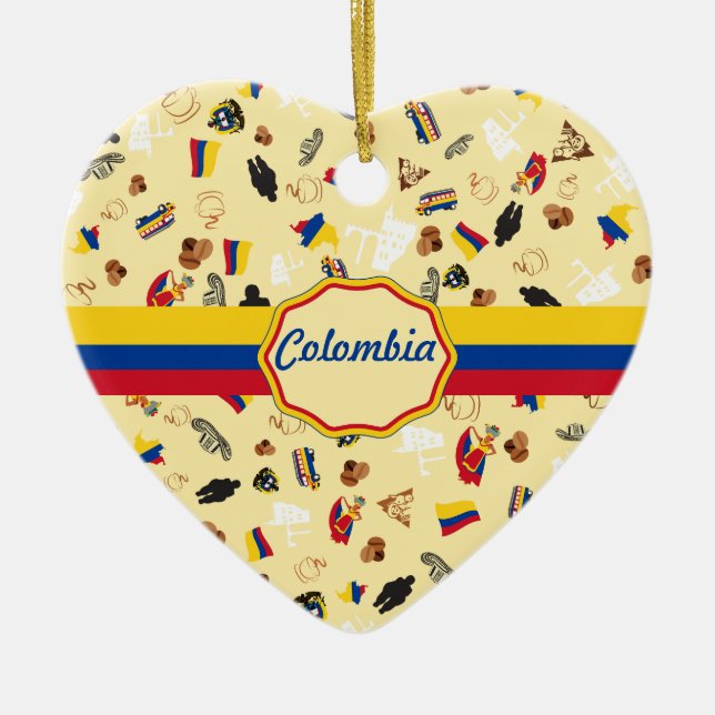 Famous Icons of Colombia with flag banner Ceramic Tree Decoration (Front)