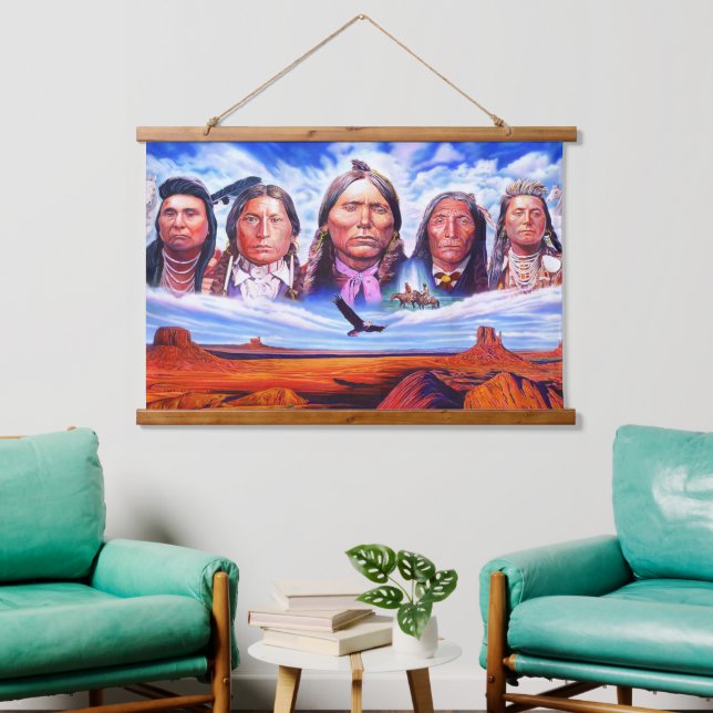 Famous Indian Chiefs Painting Native Americans Hanging Tapestry (Living Room)