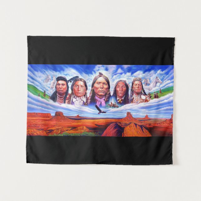 Famous Indian Chiefs Painting Native Americans Tapestry (Front (Horizontal))
