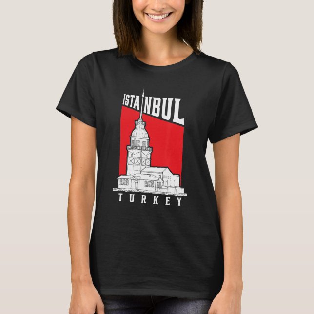 Famous Istanbul Landmarks Maidenu2019s Tower Turke T-Shirt (Front)