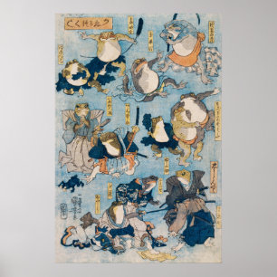 Famous Kabuki Frogs - Kuniyoshi Poster