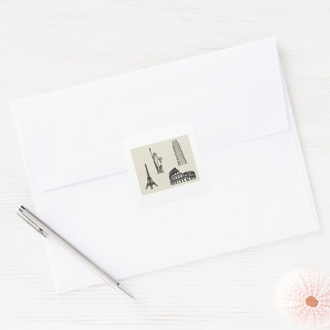 Famous Landmarks Illustration Square Sticker (Creator Uploaded)