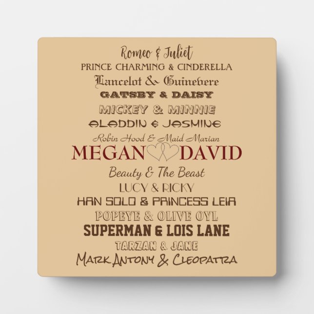 Famous Love Stories Plaque (Front)