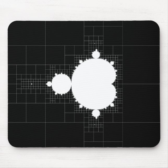 Famous Mandelbrot Fractal Set White on Black Mouse Mat (Front)