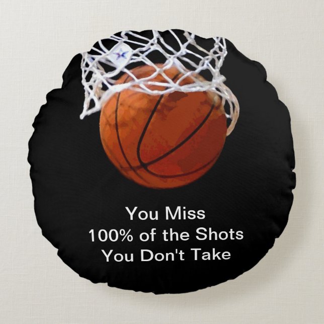 Famous Motivational Quote Basketball Round Cushion (Front)