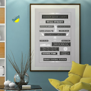 Famous New York City Landmarks Modern Framed Poster