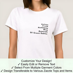 Famous Notable Custom Editable Surname List 06B T-Shirt