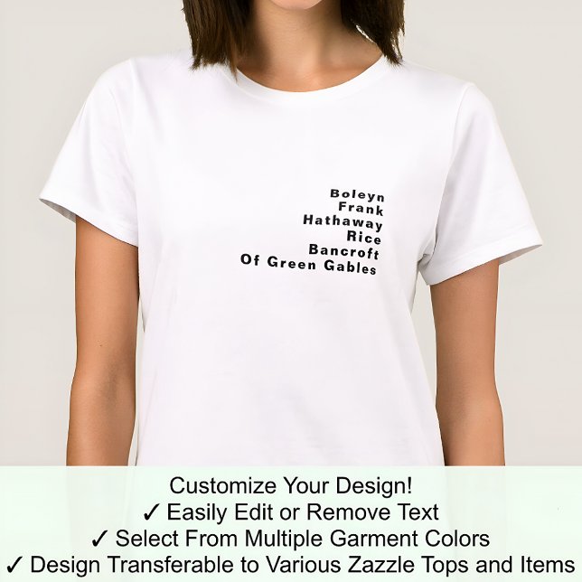  Famous Notable Custom Editable Surname List 06B T-Shirt (Creator Uploaded)