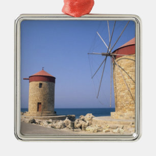 Famous old windmills of Rhodes Greece Metal Tree Decoration