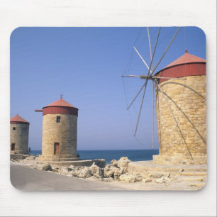 Famous old windmills of Rhodes Greece Mouse Mat