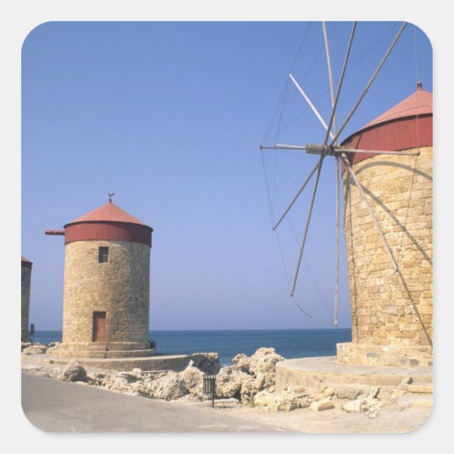 Famous old windmills of Rhodes Greece Square Sticker (Front)