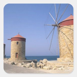 Famous old windmills of Rhodes Greece Square Sticker