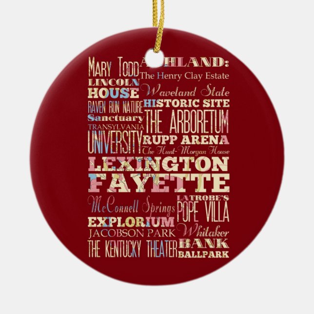 Famous Places of Lexington Fayette, Kentucky. Ceramic Tree Decoration (Front)