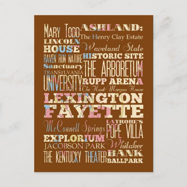 Famous Places of Lexington Fayette, Kentucky. Postcard (Front)