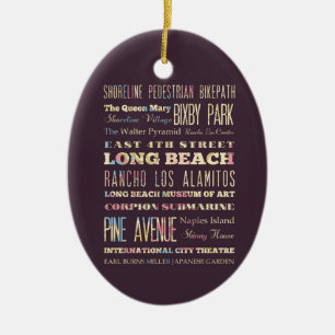 Famous Places of Long Beach, California. Ceramic Tree Decoration