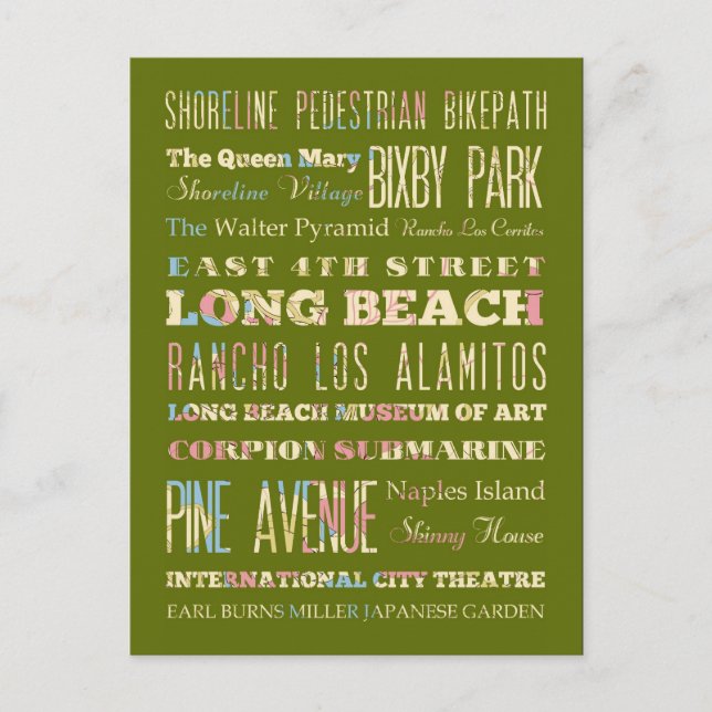 Famous Places of Long Beach, California. Postcard (Front)
