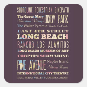 Famous Places of Long Beach, California. Square Sticker