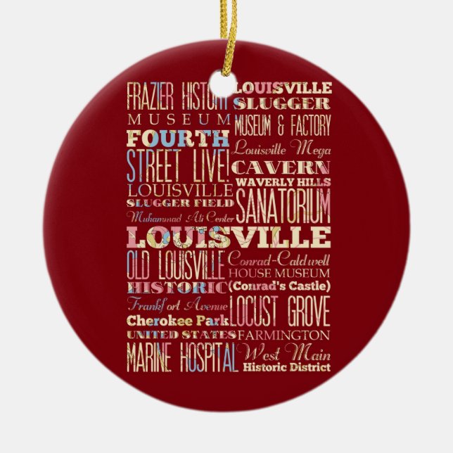 Famous Places of Louisville, Kentucky. Ceramic Tree Decoration (Front)