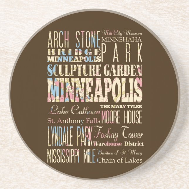 Famous Places of Minneapolis, Minnesota. Coaster (Front)