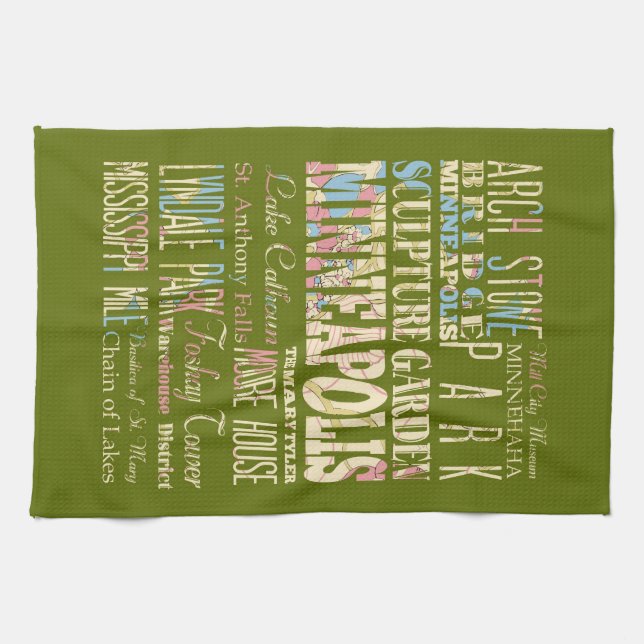 Famous Places of Minneapolis, Minnesota. Tea Towel (Horizontal)