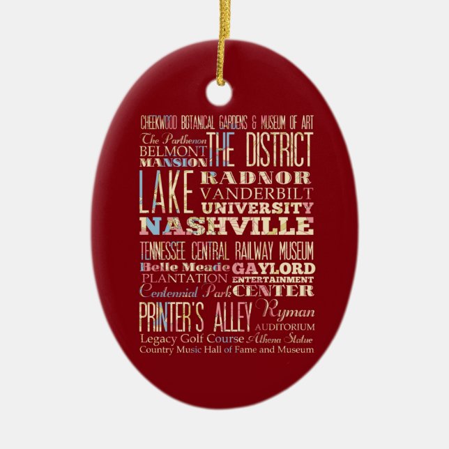 Famous Places of Nashville, Tennessee. Ceramic Tree Decoration (Front)