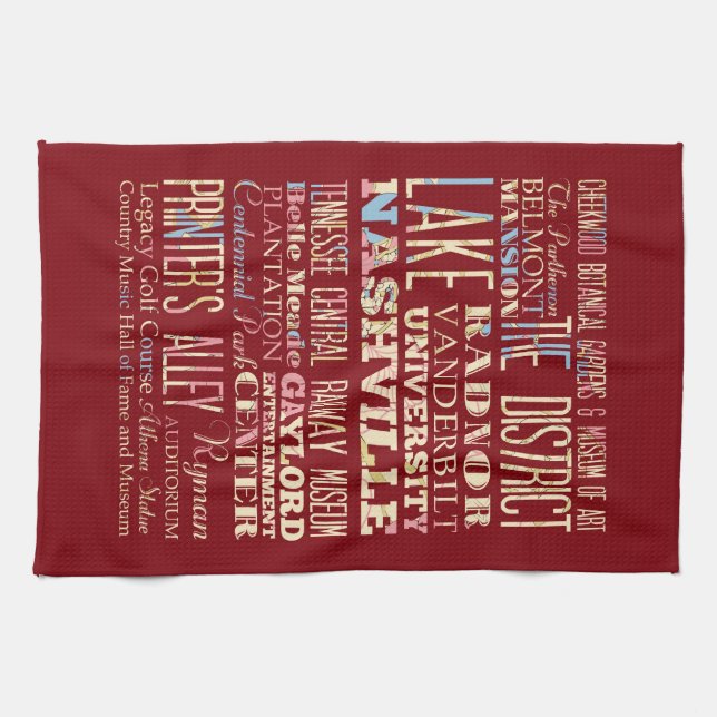 Famous Places of Nashville, Tennessee. Tea Towel (Horizontal)