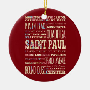 Famous Places of Saint Paul, Minnesota. Ceramic Tree Decoration