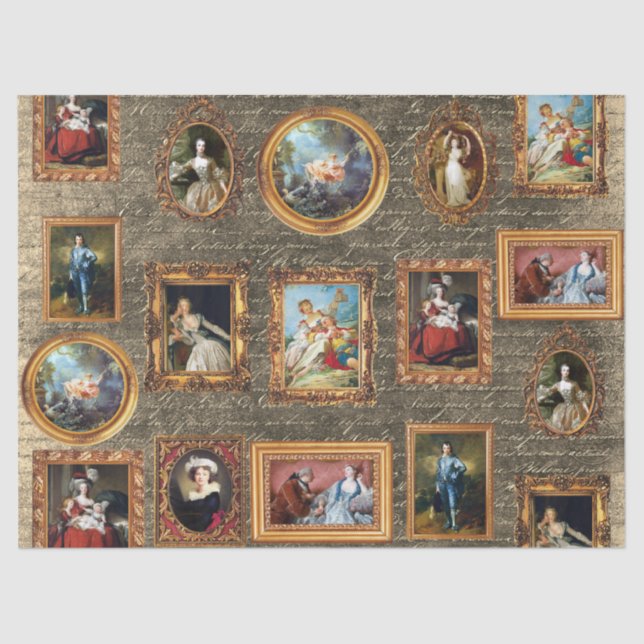 Famous Rococo Art Framed Antique Decoupage Tissue Paper (Front)