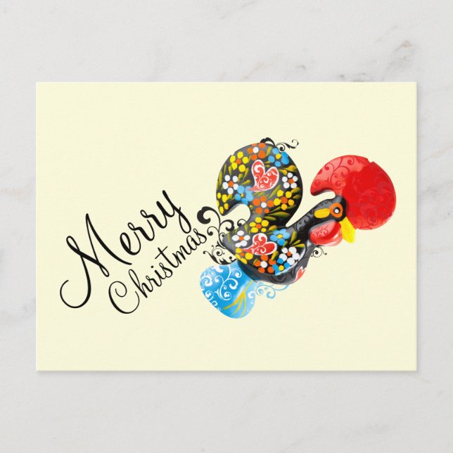 Famous Rooster Barcelos Floral 06 Merry Christmas Holiday Postcard (Front)