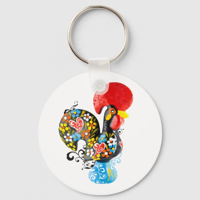 Famous Rooster of Barcelos Nr 06 - Floral edition Key Ring (Front)