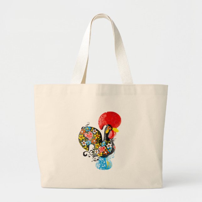 Famous Rooster of Barcelos Nr 06 - Floral edition Large Tote Bag (Front)