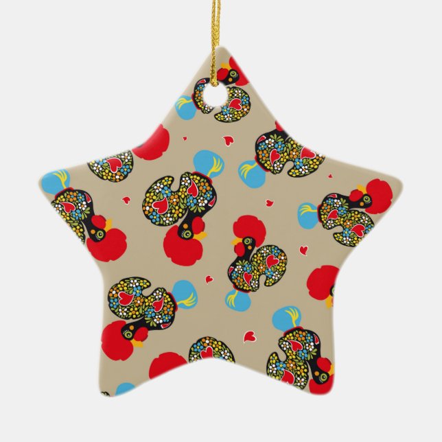Famous Rooster of Barcelos Nr 06 Pattern Ceramic Tree Decoration (Front)